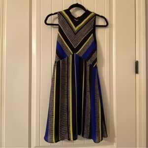 BAR III mini dress flared skirt black blue yellow XS